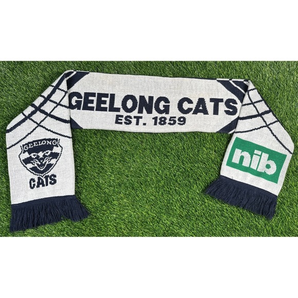 Other - Geelong Cats AFL Woven Scarf Fringe Double Sided Design RARE ~55" nib Sponser